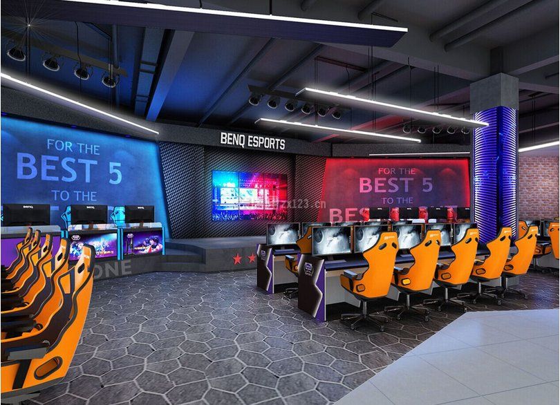 网咖装修背景图 网咖柱子装修效果图