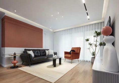 合能渝玥府100平米极简色彩三居室装修案例