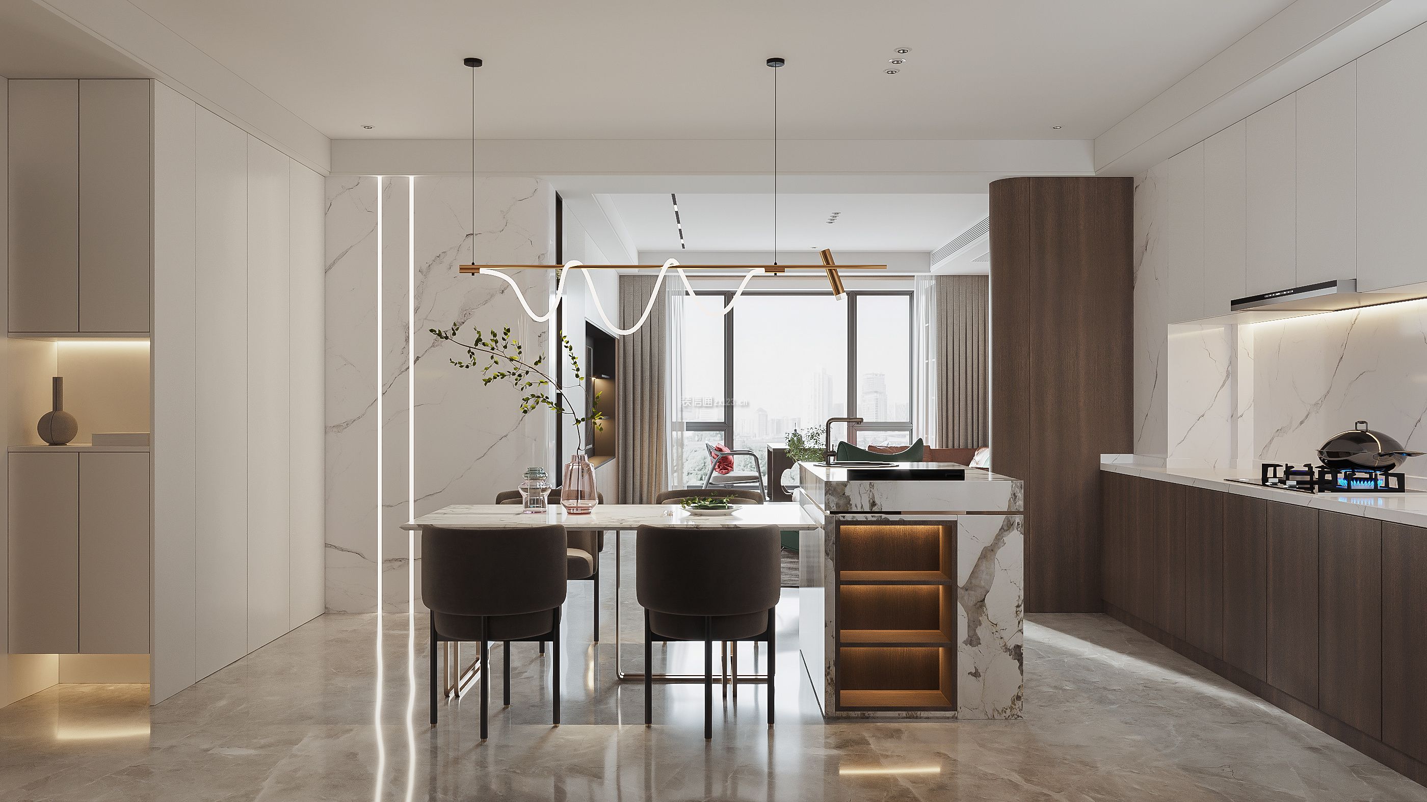 轻奢风格餐厅装饰设计效果图 轻奢风格餐厅装潢 轻奢风格餐厅装修效果图